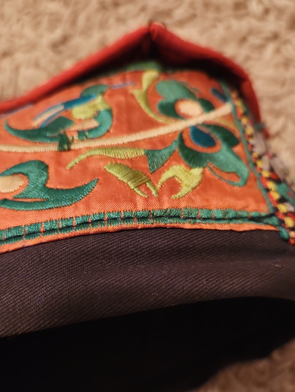 Miao Child Chinese Embroidered Hat with Tassel - Orange & Red - Picture 7 of 12